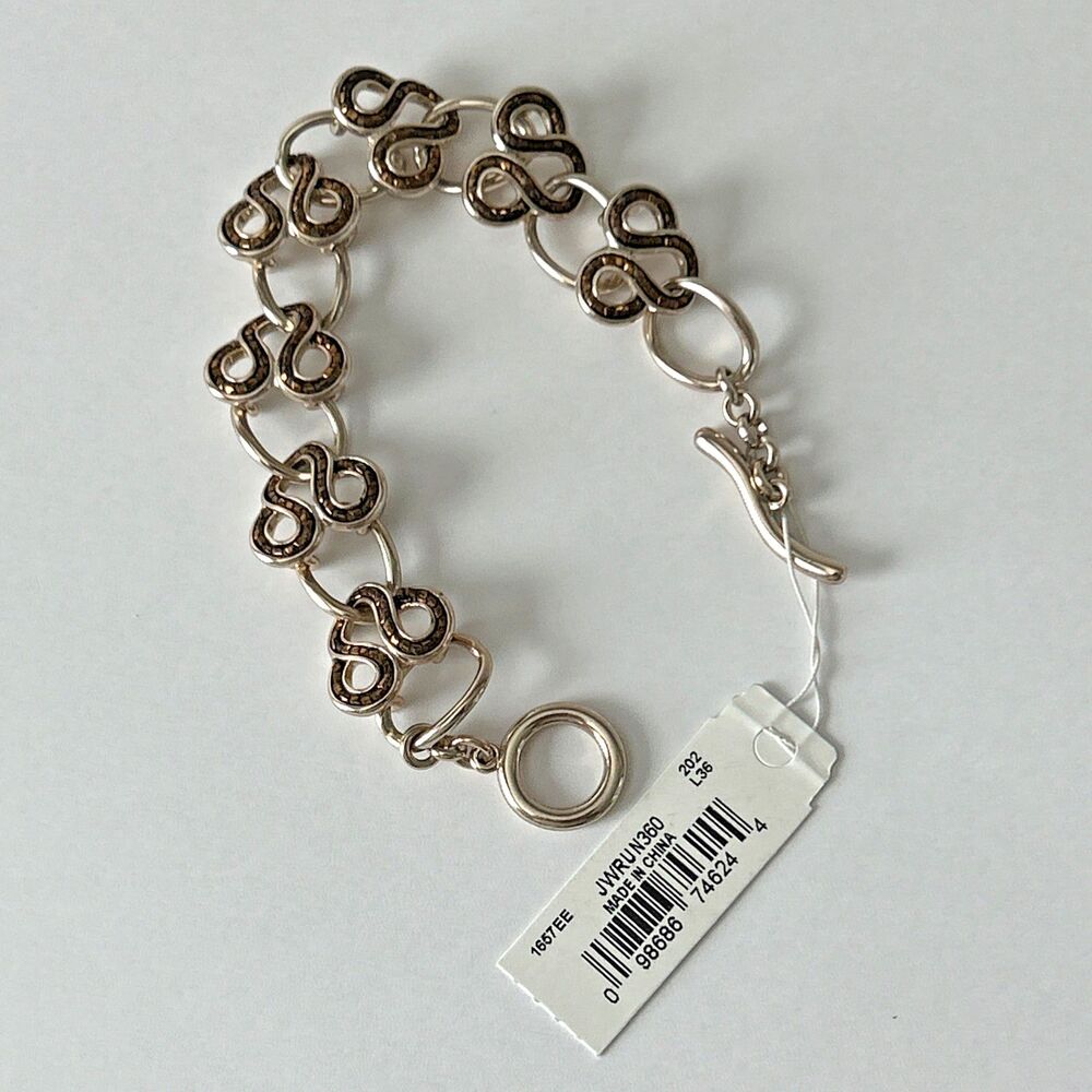 Vintage Liz Claiborne Silver Amber Mosaic Swirl Link Toggle Braclet NWT